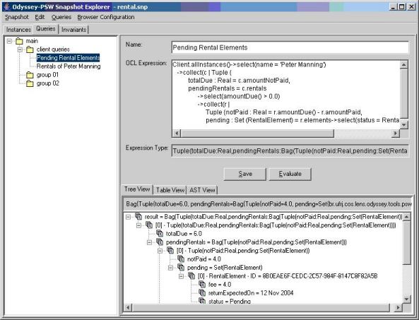 Screenshot of the OCL query evaluation feature