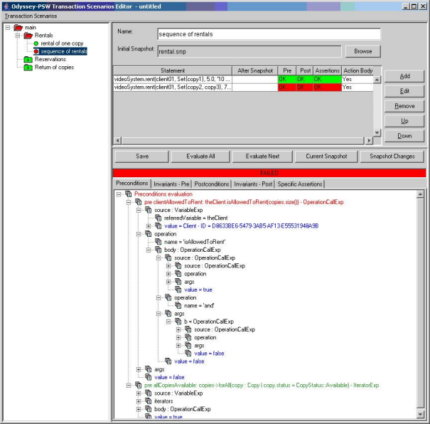 Screenshot of the transaction scenario editor module